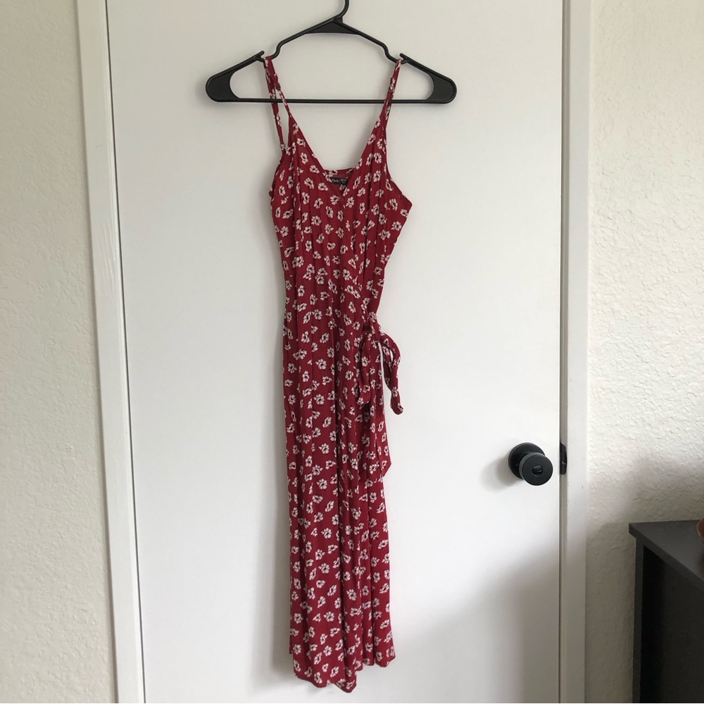 Abercrombie & Fitch Red Floral Wrap Midi Dress